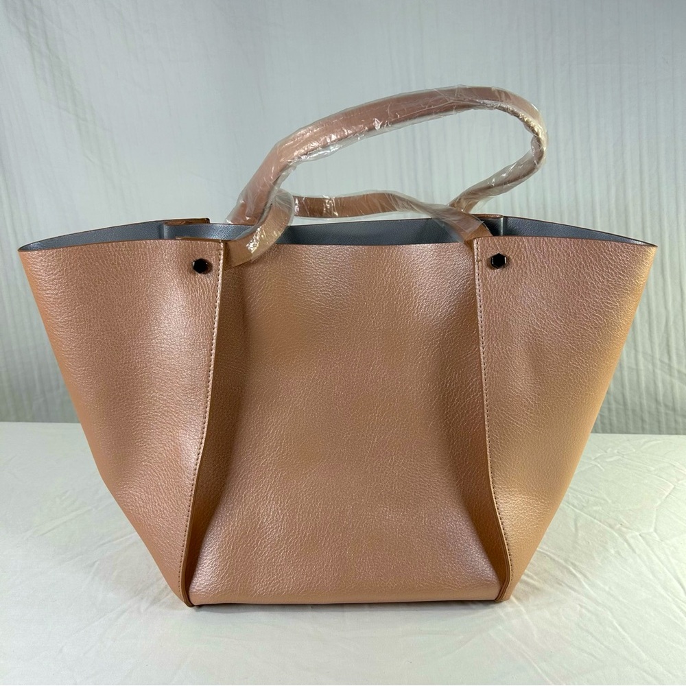 NEIMAN MARCUS NEW Pearlized Rose Gold Faux Leather Tote Shoulder Bag Large